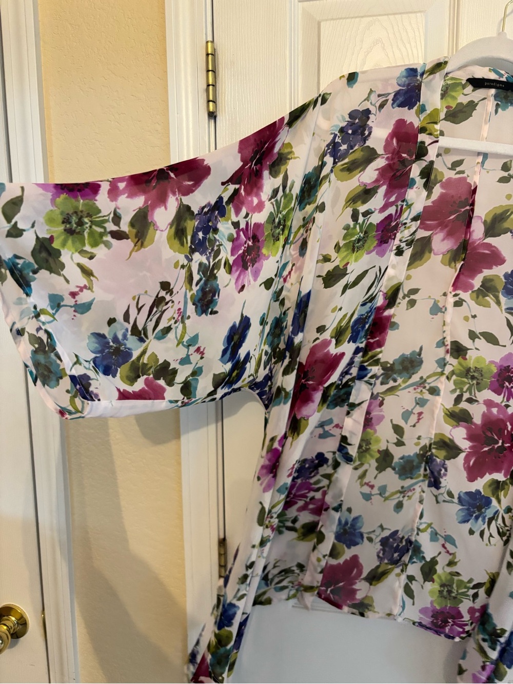 PARADIGMA Sheer Floral Kimono Open Blouse, Size Large